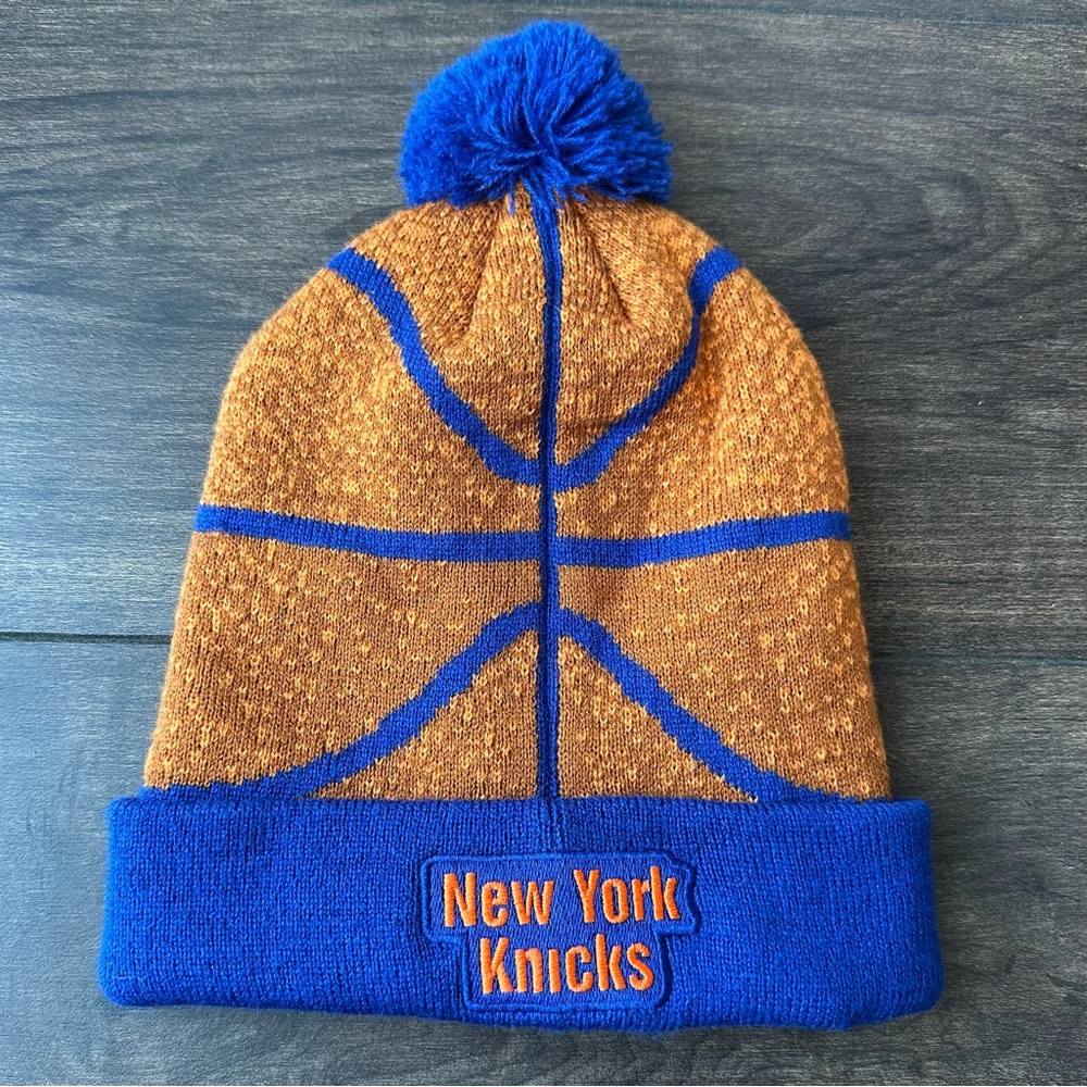 Youth New York Knicks Blue/Orange Basketball Head Cuffed Pom Knit Hat - Boys 4-7